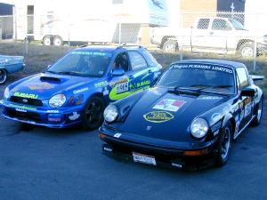 The Paynter/Paynter Subaru and Giannou/Winker Porsche